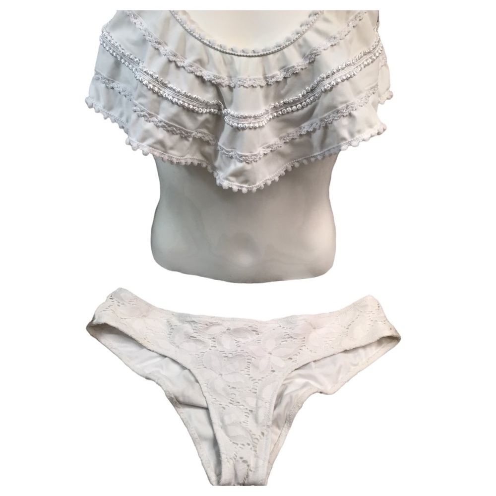VICTORIA SECRET - White Bikini Top + Bottoms - M